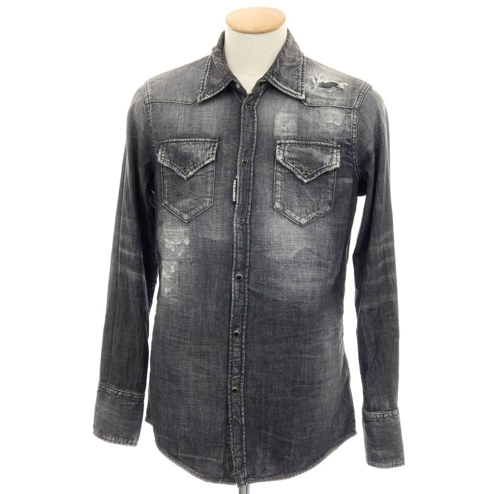 【新品】ディースクエアード DSQUARED2 Classic Westem Shirt ダメージ加工 コットン デニム ウエスタンシャツ ブラック【サイズ42】【 状態ランクN 】【 メンズ 】