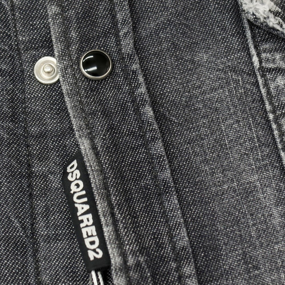 【新品】ディースクエアード DSQUARED2 Classic Westem Shirt ダメージ加工 コットン デニム ウエスタンシャツ ブラック【サイズ42】【 状態ランクN 】【 メンズ 】