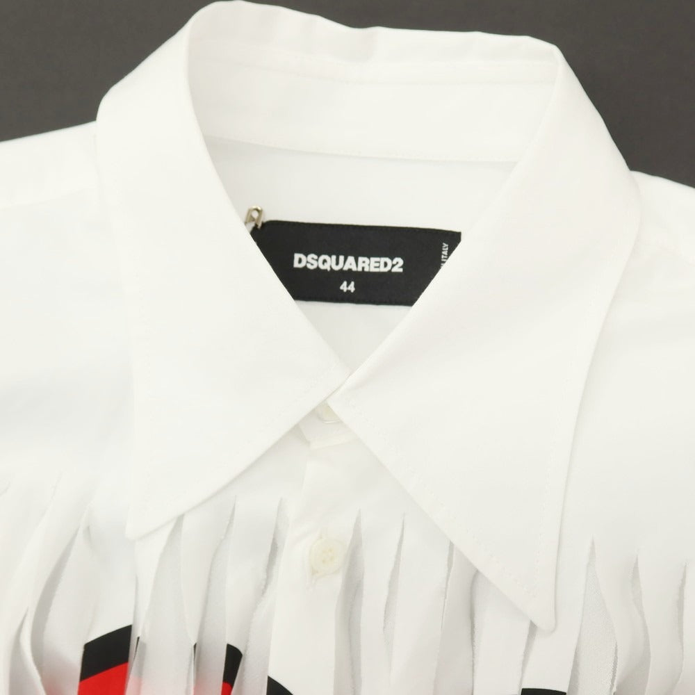 【中古】ディースクエアード DSQUARED2 × THE ROLLING STONES コットン ロングポイントカラー カジュアルシャツ ホワイト【サイズ44】【 状態ランクB 】【 メンズ 】
