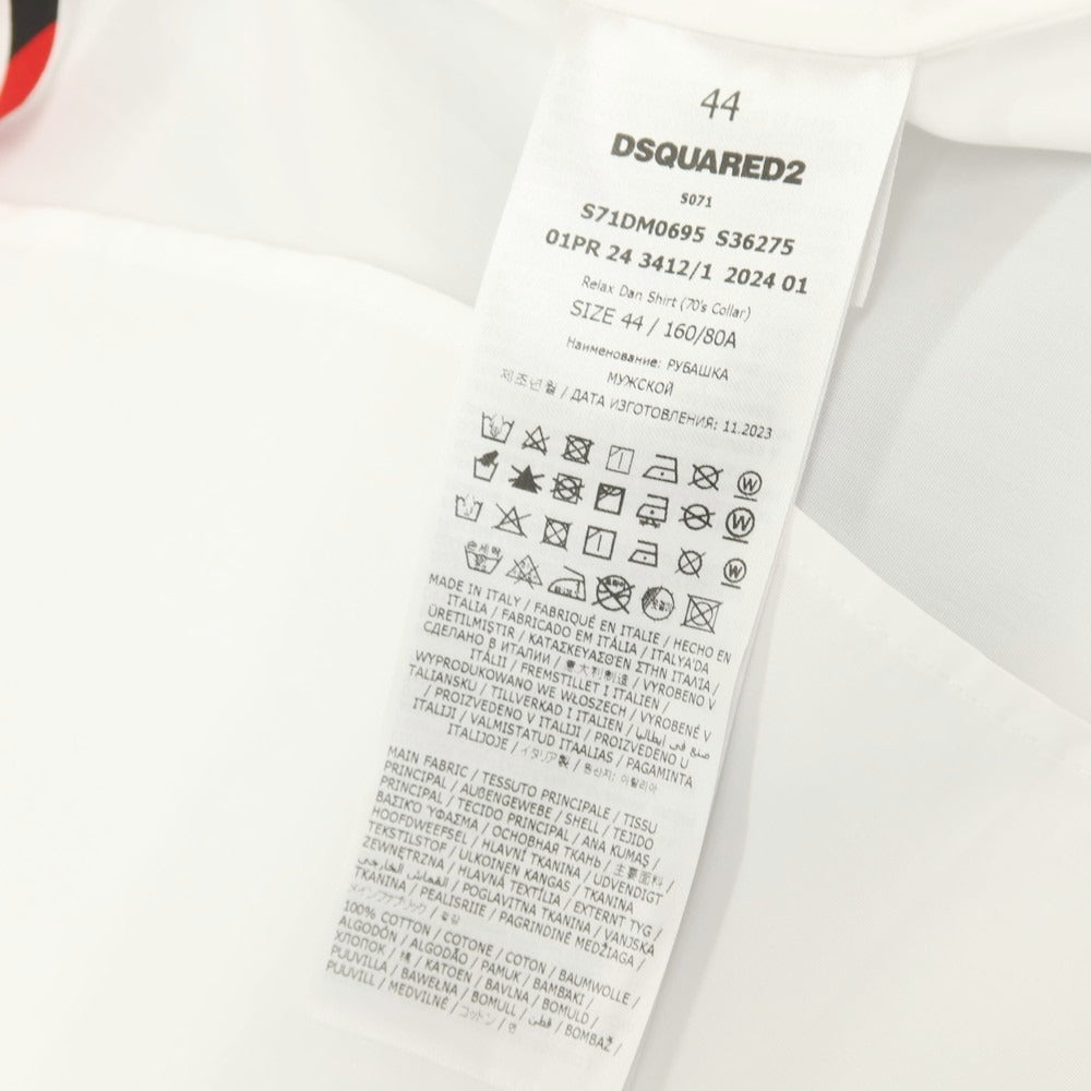 【中古】ディースクエアード DSQUARED2 × THE ROLLING STONES コットン ロングポイントカラー カジュアルシャツ ホワイト【サイズ44】【 状態ランクB 】【 メンズ 】