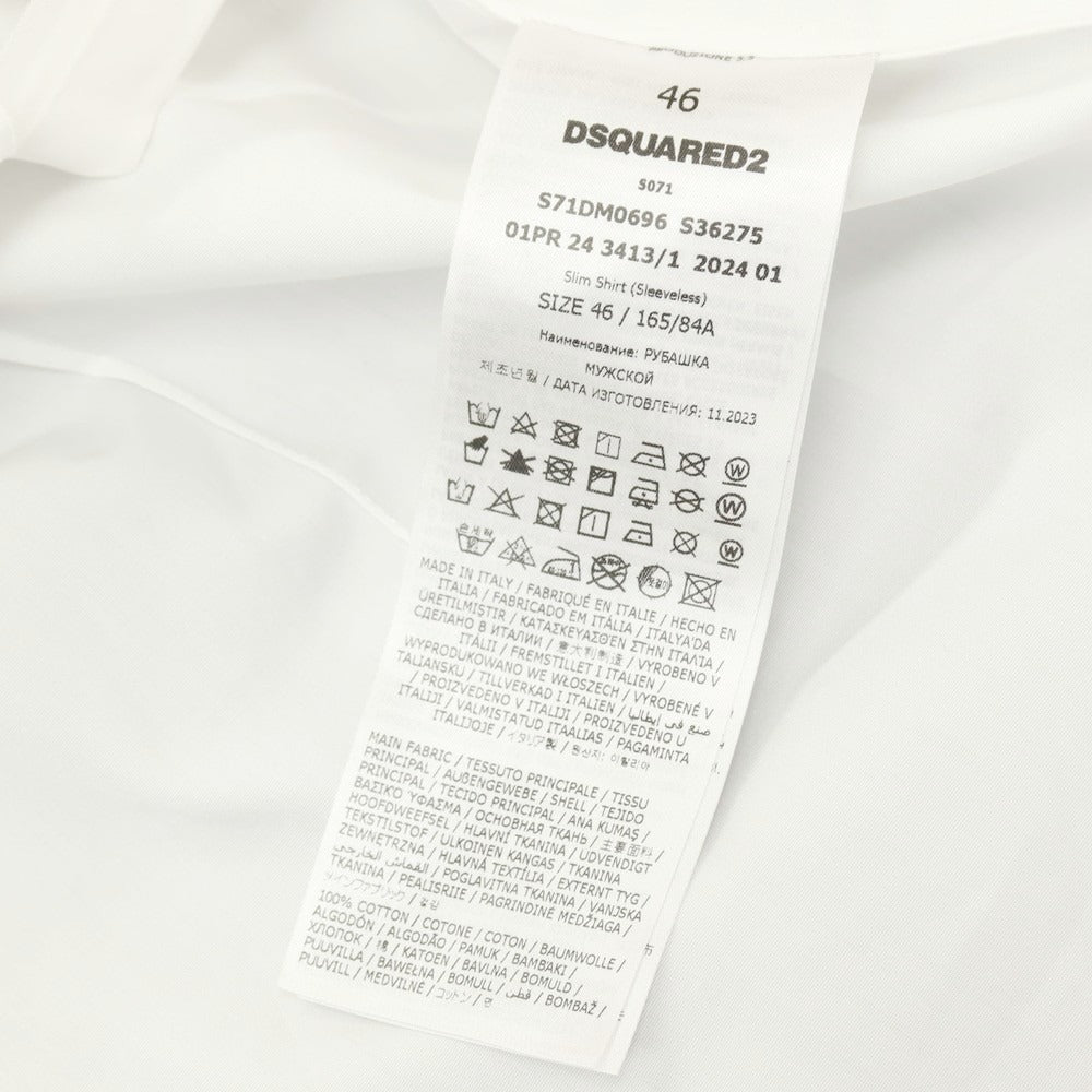 【新品】ディースクエアード DSQUARED2 × THE ROLLING STONES コットン バンドカラー ノースリーブシャツ ホワイト【サイズ46】【 状態ランクN 】【 メンズ 】
