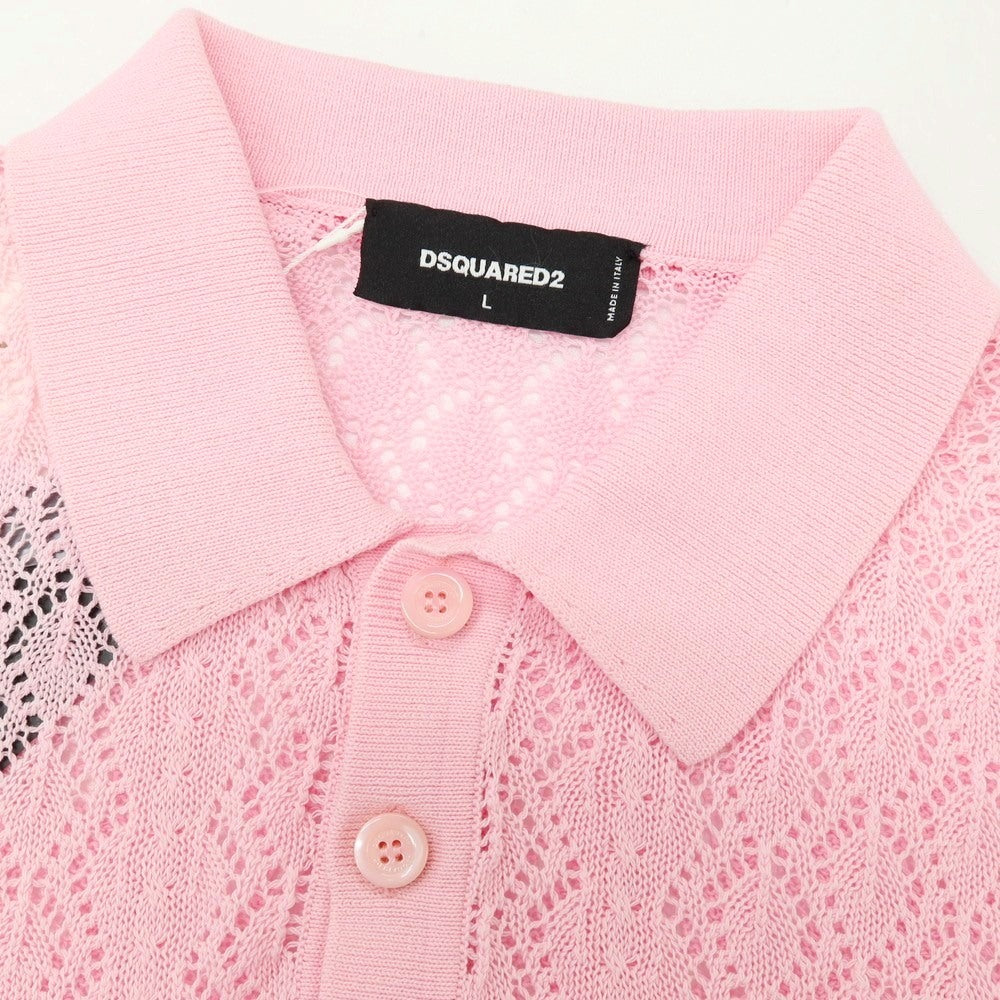 【新品】ディースクエアード DSQUARED2 コットン 透かし編み 半袖 ポロニット ピンク【サイズL】【 状態ランクN 】【 メンズ 】
