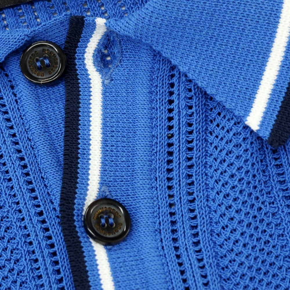 【新品】ディースクエアード DSQUARED2 コットンナイロン 透かし編み 半袖 ポロニット ブルー【サイズXXXL】【 状態ランクN 】【 メンズ 】