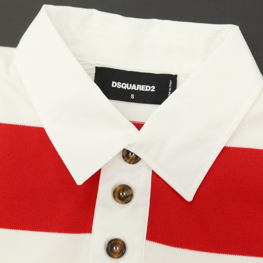 【新品】ディースクエアード DSQUARED2 コットン ボーダー 長袖 ポロニット レッドxホワイト【サイズS】【 状態ランクN 】【 メンズ 】