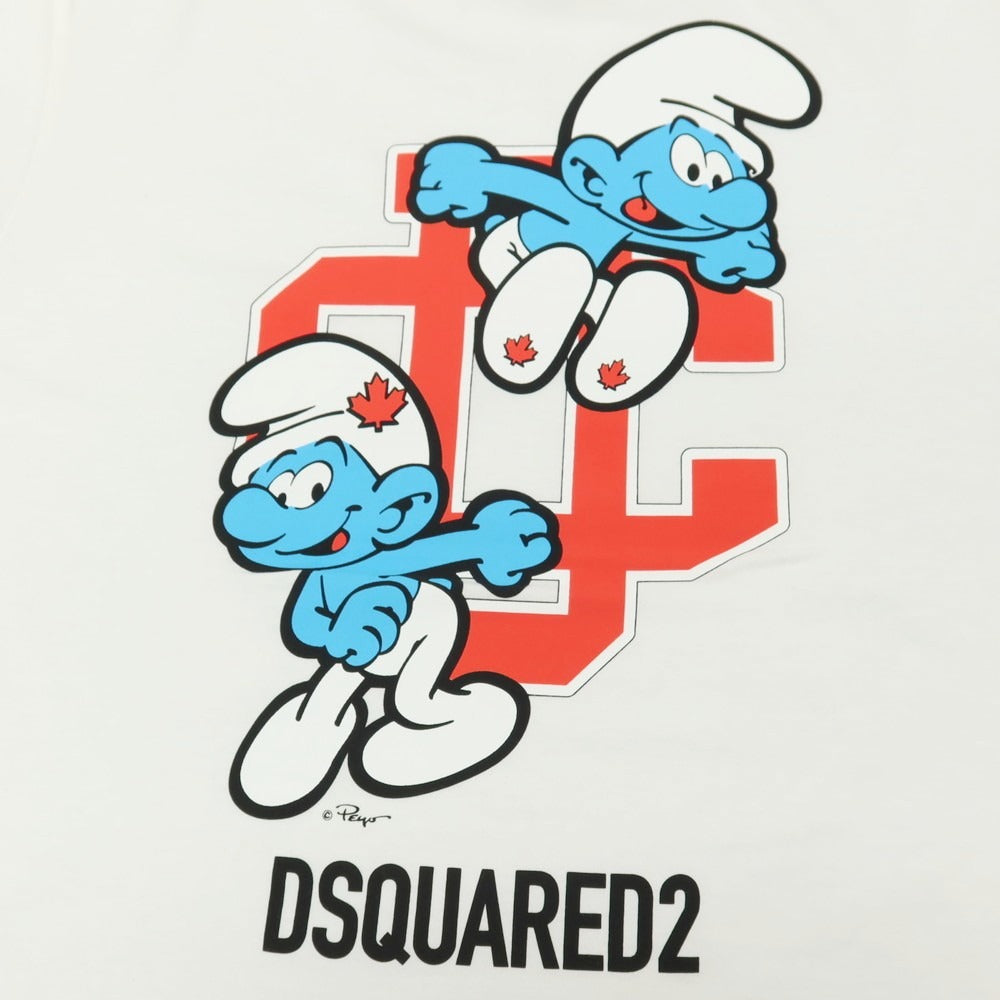 【新品】ディースクエアード DSQUARED2 × THE SMURFS コットン クルーネック 半袖Tシャツ ホワイト【サイズXS】【 状態ランクN 】【 メンズ 】