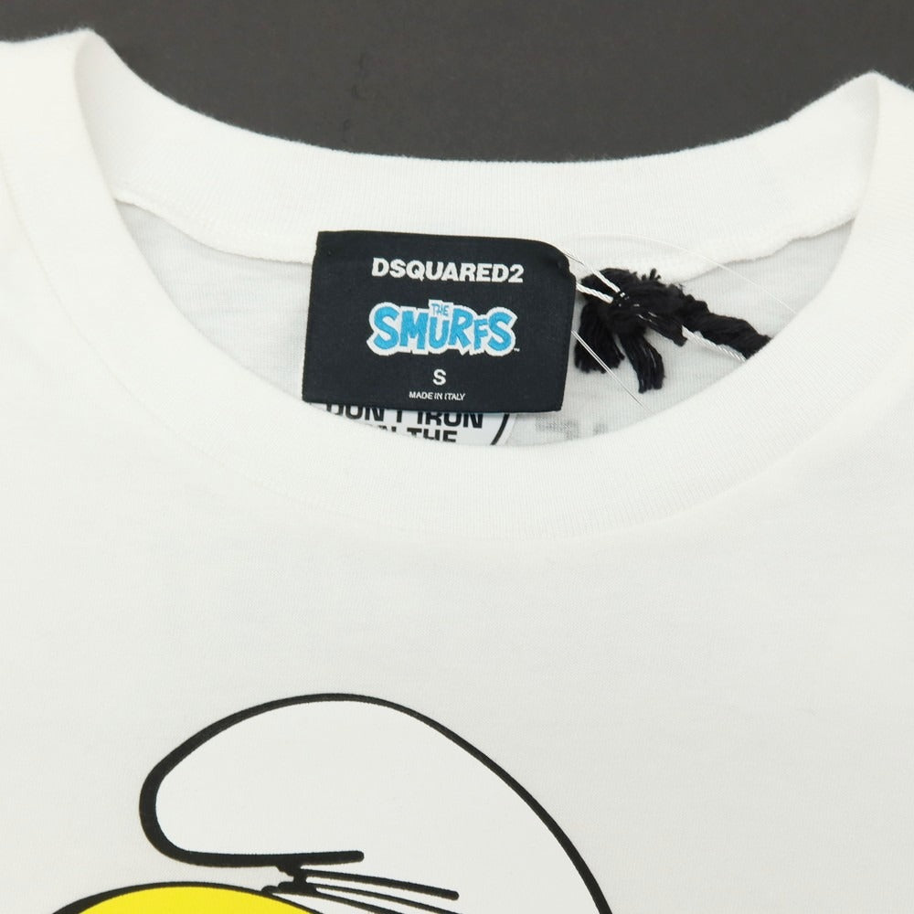 【新品アウトレット】ディースクエアード DSQUARED2 × THE SMURFS コットン クルーネック 半袖Tシャツ ホワイト【サイズS】【 状態ランクN- 】【 メンズ 】