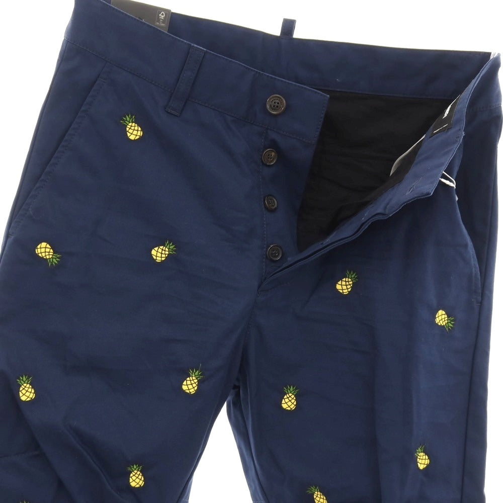【新品】ディースクエアード DSQUARED2 Fruit Embroidery SEXY CHINO PANT コットン パイナップル チノパンツ ネイビー【サイズ42】【 状態ランクN 】【 メンズ 】