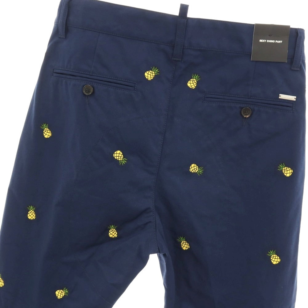 【新品】ディースクエアード DSQUARED2 Fruit Embroidery SEXY CHINO PANT コットン パイナップル チノパンツ ネイビー【サイズ42】【 状態ランクN 】【 メンズ 】