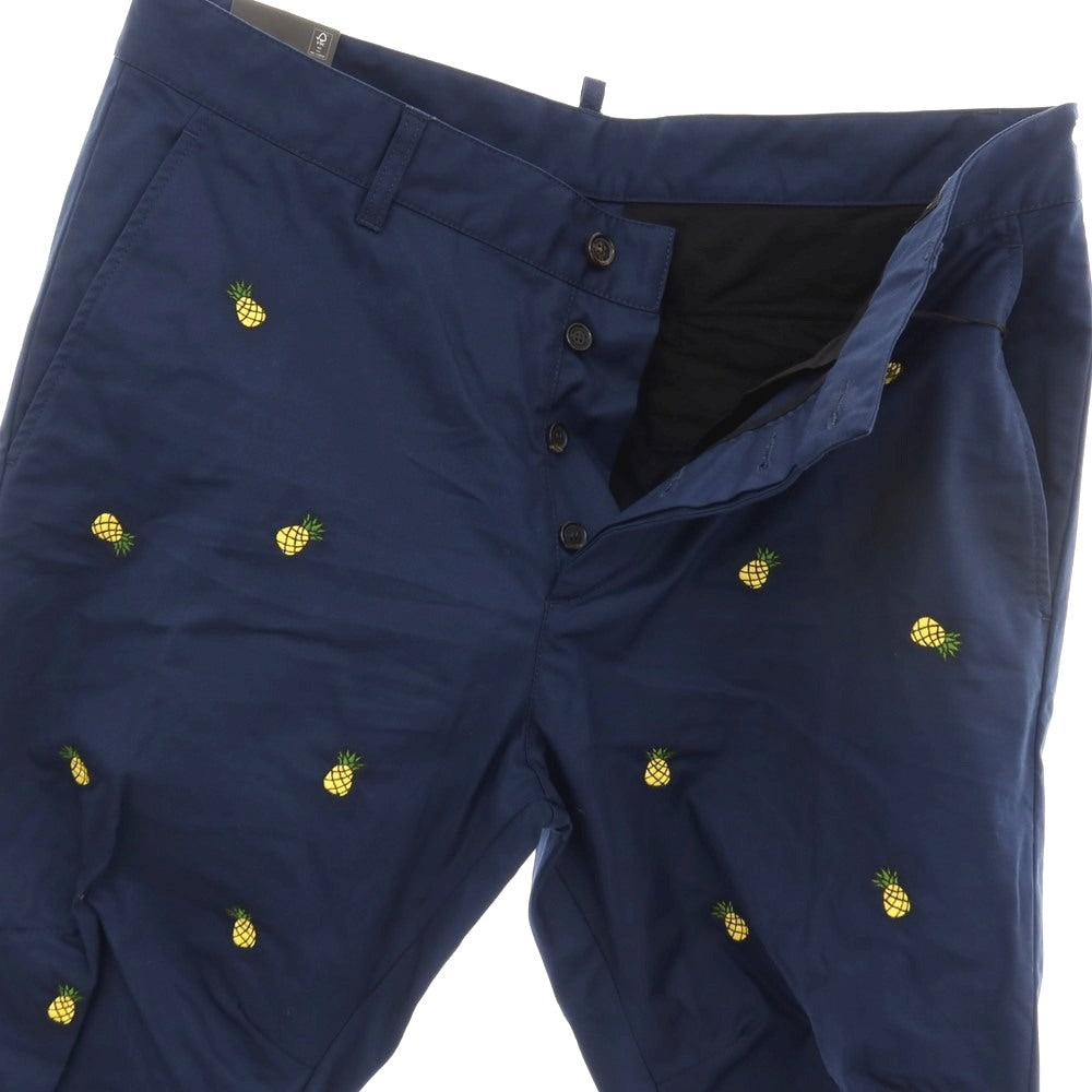 【新品】ディースクエアード DSQUARED2 Fruit Embroidery SEXY CHINO PANT コットン パイナップル チノパンツ ネイビー【サイズ52】【 状態ランクN 】【 メンズ 】