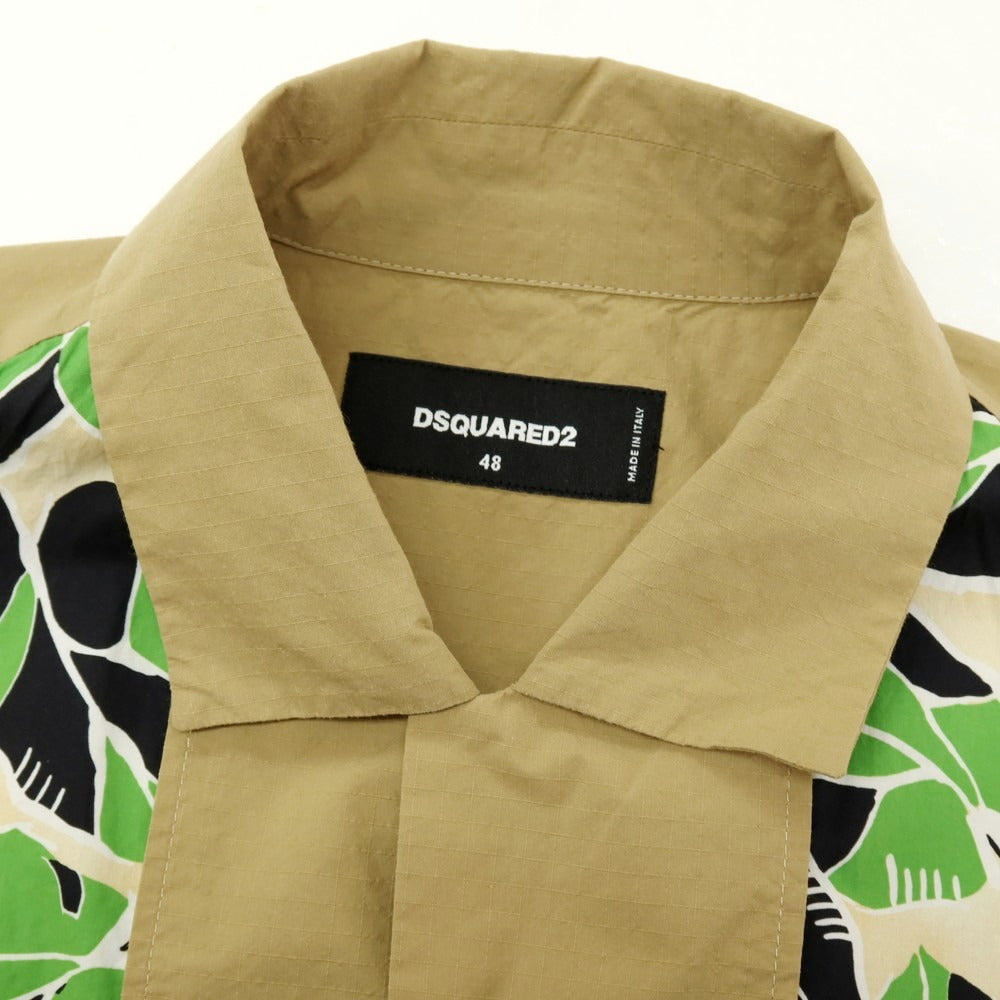 【新品】ディースクエアード DSQUARED2 Bowling Dropped Shoulder Shirt オープンカラー 半袖シャツ カーキベージュ【サイズ48】【 状態ランクN 】【 メンズ 】