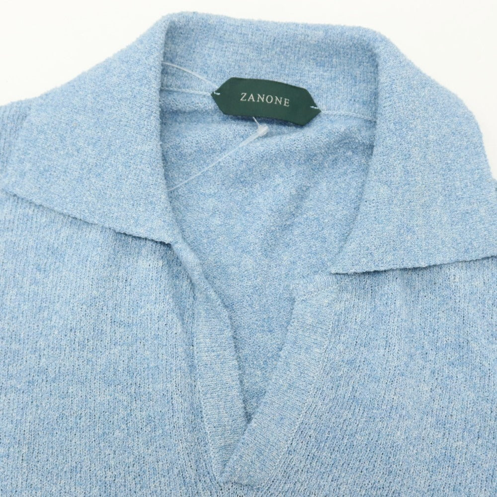 【新品】ザノーネ ZANONE コットンナイロン スキッパー 長袖 プルオーバーニット ライトブルー【サイズ48】【 状態ランクN 】【 メンズ 】