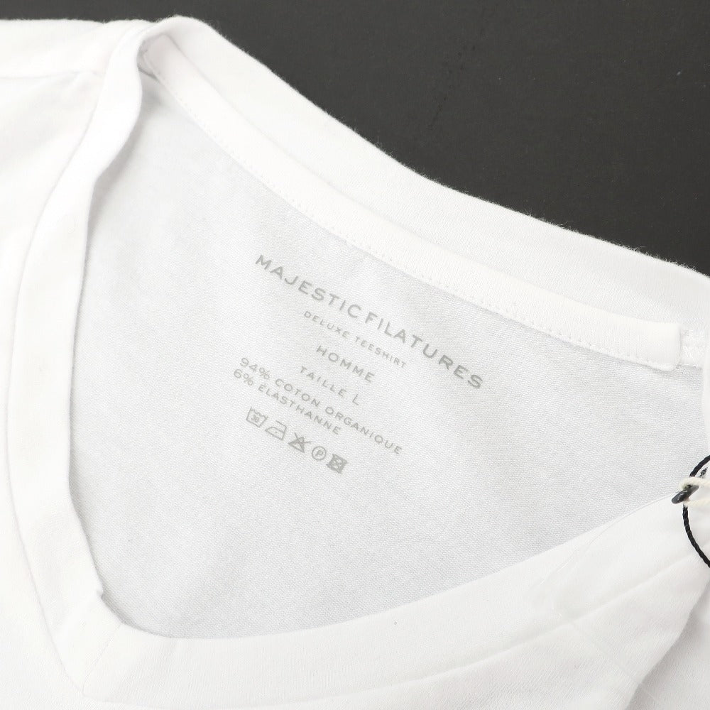 【新品】マジェスティック フィラチュール オム MAJESTIC FILATURES HOMME オーガニックコットンポリウレタン Vネック 半袖Tシャツ ホワイト【サイズL】【 状態ランクN 】【 メンズ 】
