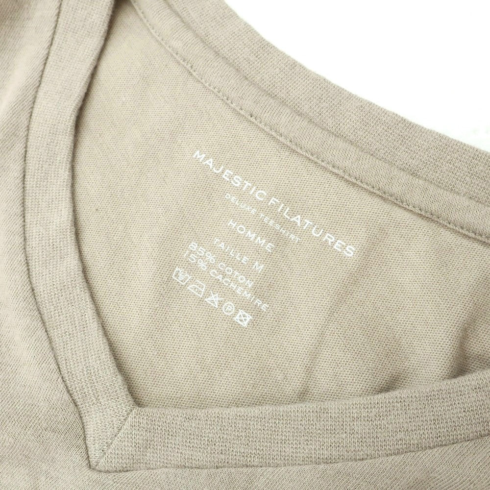 【新品】マジェスティック フィラチュール オム MAJESTIC FILATURES HOMME コットンカシミヤ Vネック 半袖Tシャツ サンドベージュ系【サイズM】【 状態ランクN 】【 メンズ 】