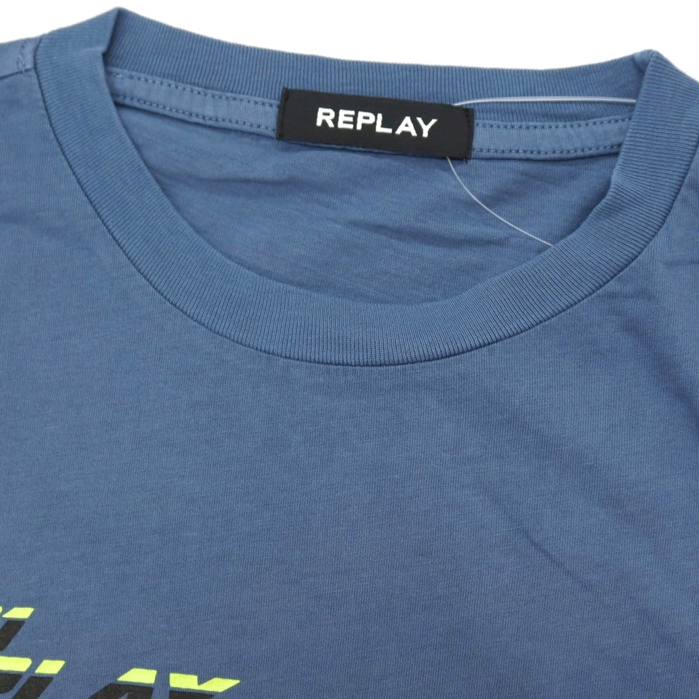 【新品アウトレット】リプレイ REPLAY コットン RACING GARAGE プリント クルーネック 半袖Tシャツ ダルブルー【サイズS】【 状態ランクN- 】【 メンズ 】