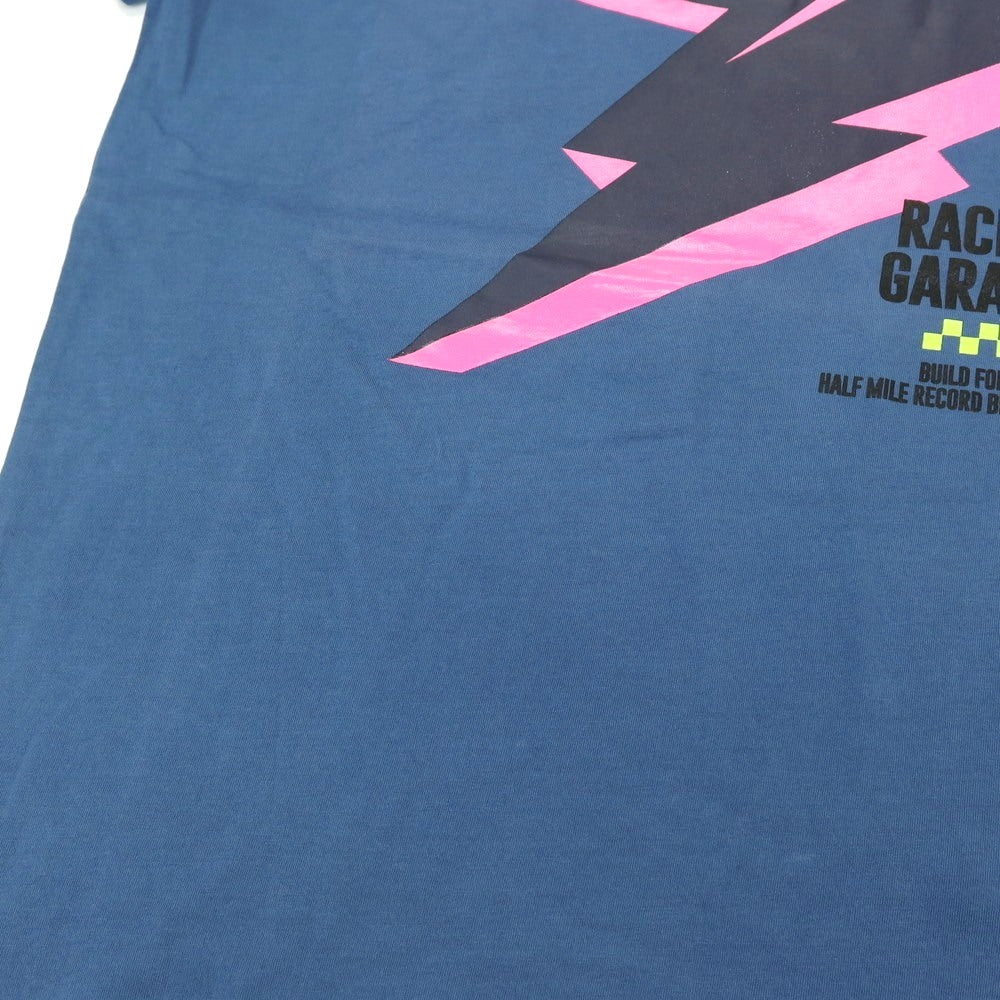 【新品アウトレット】リプレイ REPLAY コットン RACING GARAGE プリント クルーネック 半袖Tシャツ ダルブルー【サイズS】【 状態ランクN- 】【 メンズ 】
