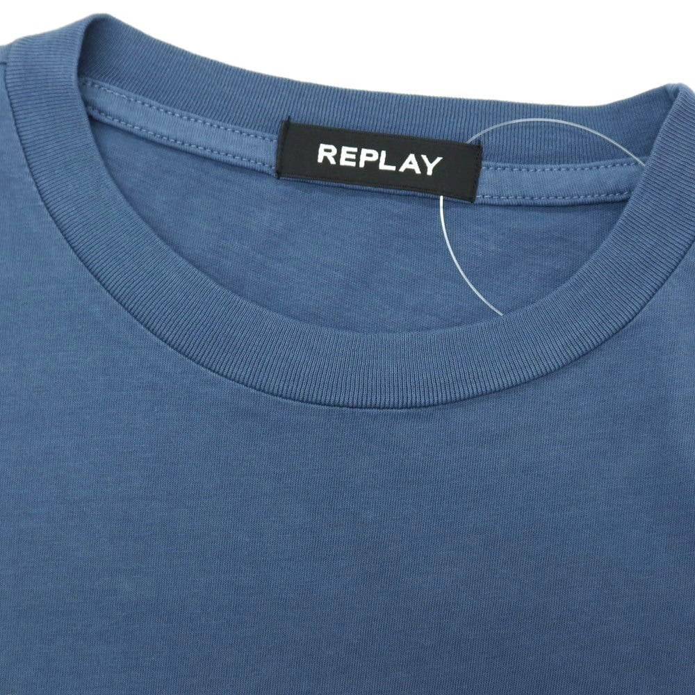 【新品アウトレット】リプレイ REPLAY コットン RACING GARAGE プリント クルーネック 半袖Tシャツ ダルブルー【サイズS】【 状態ランクN- 】【 メンズ 】