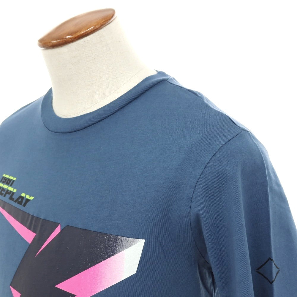 【新品アウトレット】リプレイ REPLAY コットン RACING GARAGE プリント クルーネック 半袖Tシャツ ダルブルー【サイズM】【 状態ランクN- 】【 メンズ 】
