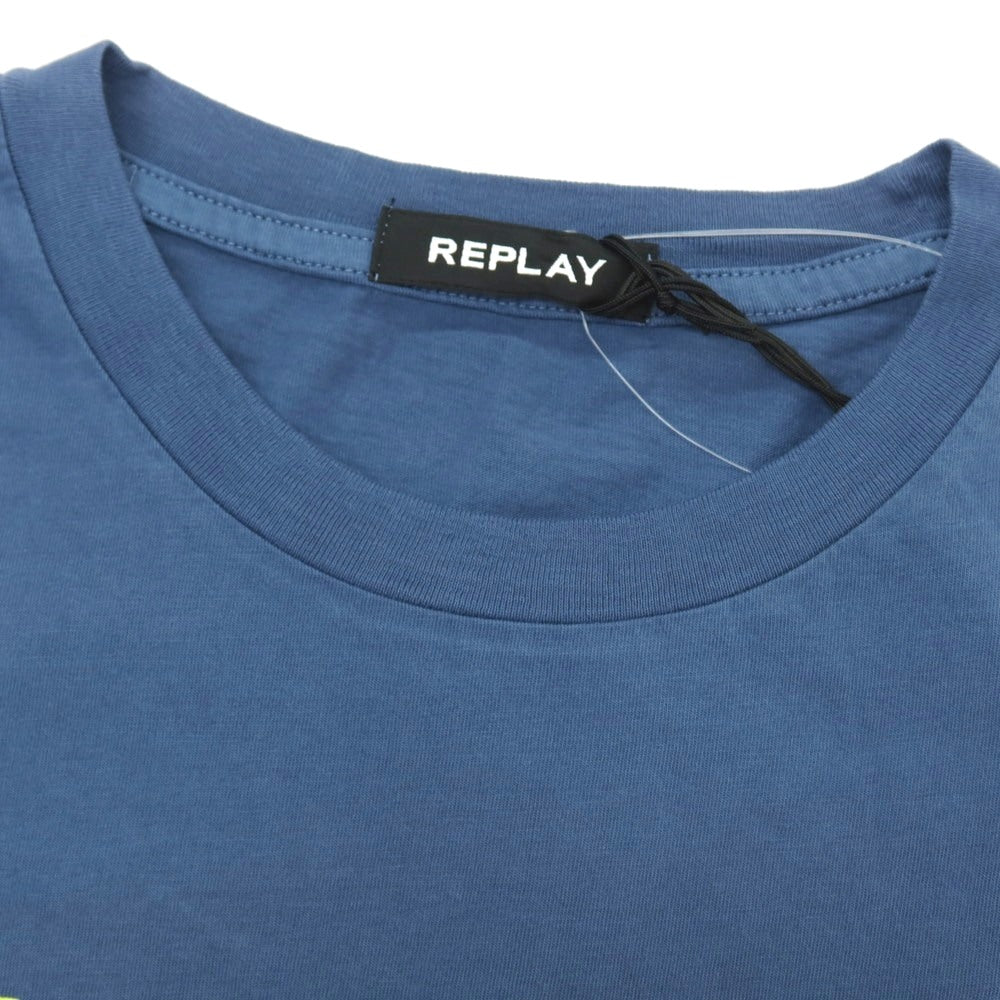 【新品アウトレット】リプレイ REPLAY コットン RACING GARAGE プリント クルーネック 半袖Tシャツ ダルブルー【サイズXL】【 状態ランクN- 】【 メンズ 】