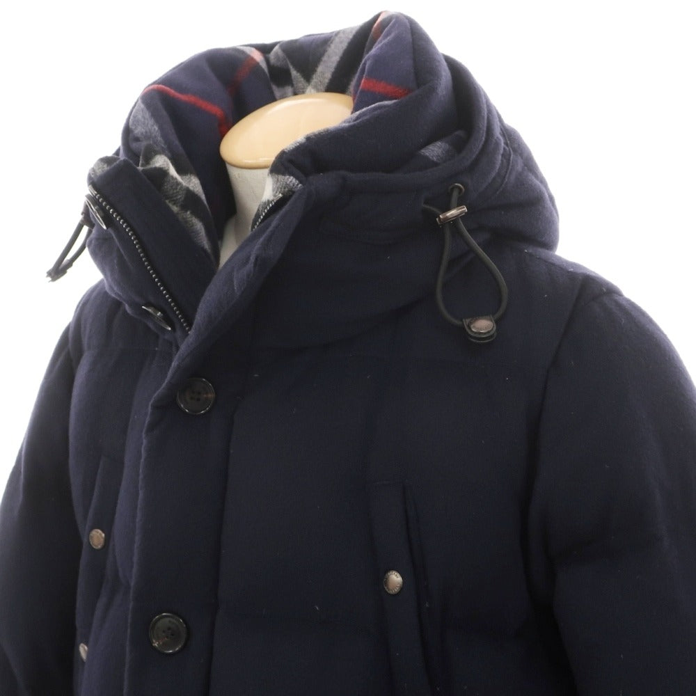 【中古】バーバリーロンドン BURBERRY LONDON カシミヤ 中綿入り フーデッドコート ネイビー【サイズS(180)】【 状態ランクC 】【 メンズ 】