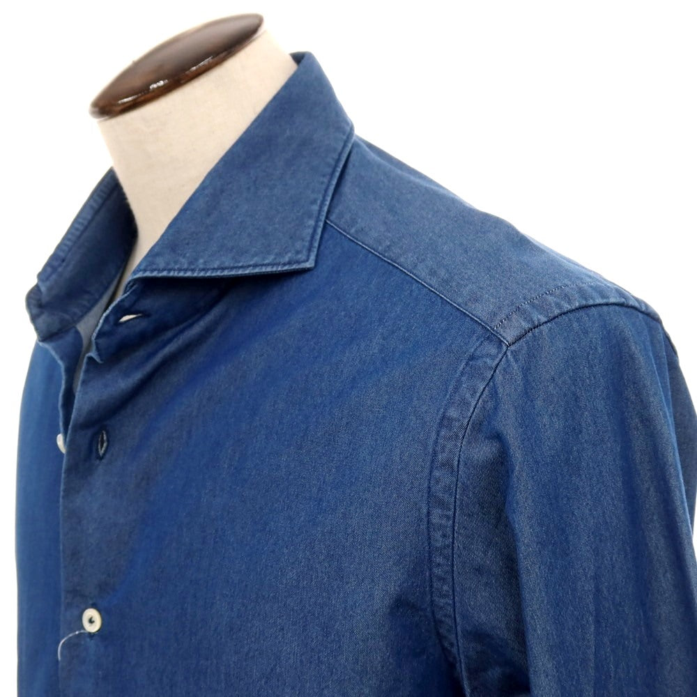 【中古】ジャンネット giannetto コットン ホリゾンタルカラー カジュアルシャツ ネイビー【サイズ43】【 状態ランクB 】【 メンズ 】