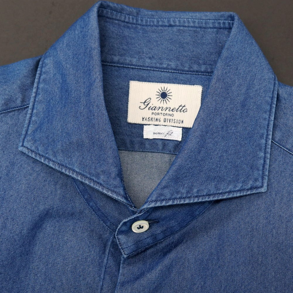 【中古】ジャンネット giannetto コットン ホリゾンタルカラー カジュアルシャツ ネイビー【サイズ43】【 状態ランクB 】【 メンズ 】
