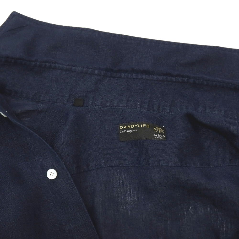 【中古】バルバ ダンディライフ BARBA DANDY LIFE リネン ワイドカラー カジュアルシャツ ネイビー【サイズ42】【 状態ランクC 】【 メンズ 】