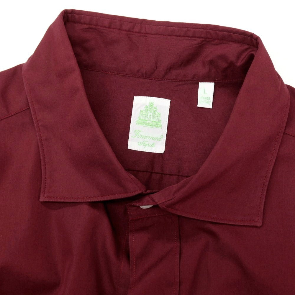 【中古】フィナモレ Finamore コットン ワイドカラー カジュアルシャツ ワインレッド【サイズL】【 状態ランクB 】【 メンズ 】