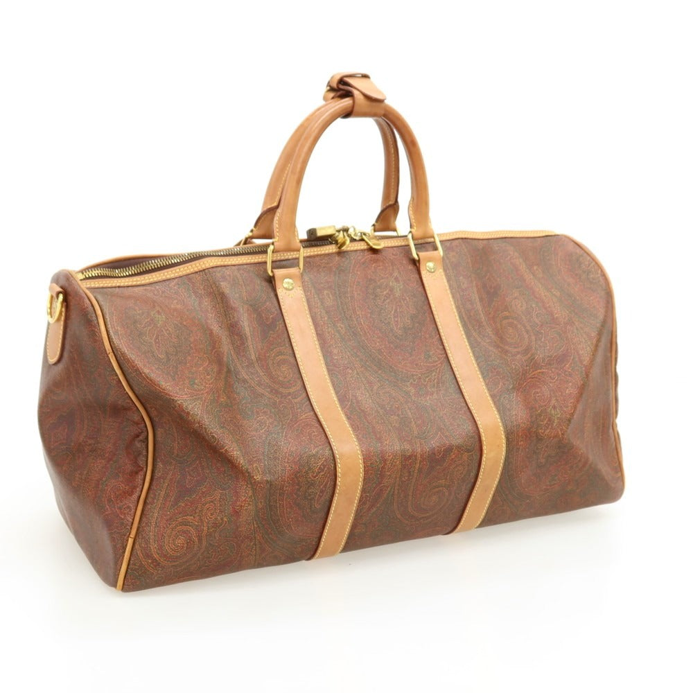 【中古】エトロ ETRO PVCキャンバス レザー ボストンバッグ ブラウン【 状態ランクD 】【 ユニセックス 】