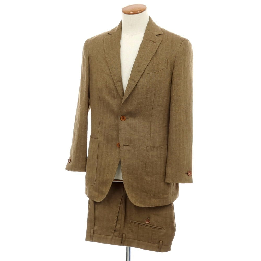 【中古】エルネスト ernesto GFB リネン ヘリンボーン 3つボタンスーツ カーキブラウン【サイズ48】【 状態ランクA 】【 メンズ 】