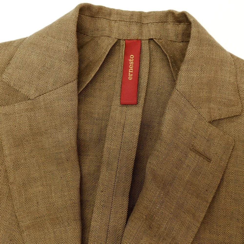 【中古】エルネスト ernesto GFB リネン ヘリンボーン 3つボタンスーツ カーキブラウン【サイズ48】【 状態ランクA 】【 メンズ 】