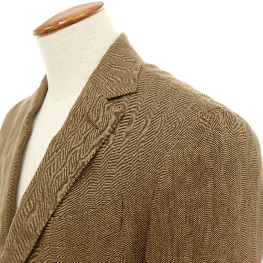 【中古】エルネスト ernesto GFB リネン ヘリンボーン 3つボタンスーツ カーキブラウン【サイズ48】【 状態ランクA 】【 メンズ 】