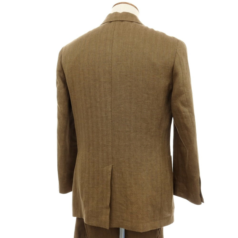 【中古】エルネスト ernesto GFB リネン ヘリンボーン 3つボタンスーツ カーキブラウン【サイズ48】【 状態ランクA 】【 メンズ 】