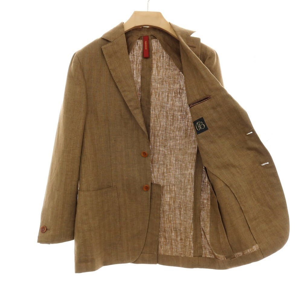 【中古】エルネスト ernesto GFB リネン ヘリンボーン 3つボタンスーツ カーキブラウン【サイズ48】【 状態ランクA 】【 メンズ 】