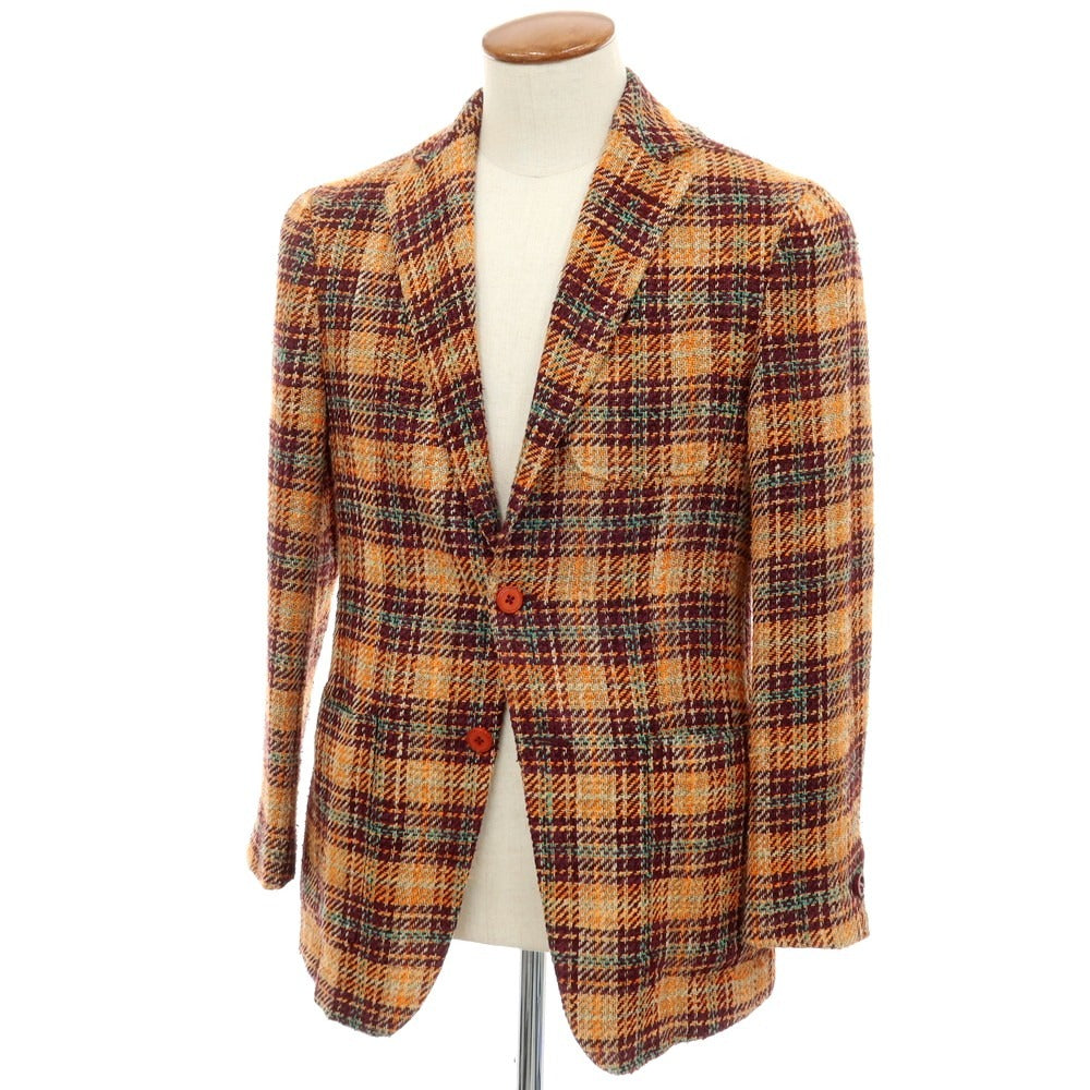 【中古】エルネスト ernesto GFB シルクコットン チェック 2B カジュアルジャケット オレンジxパープル【サイズ48】【 状態ランクB 】【 メンズ 】