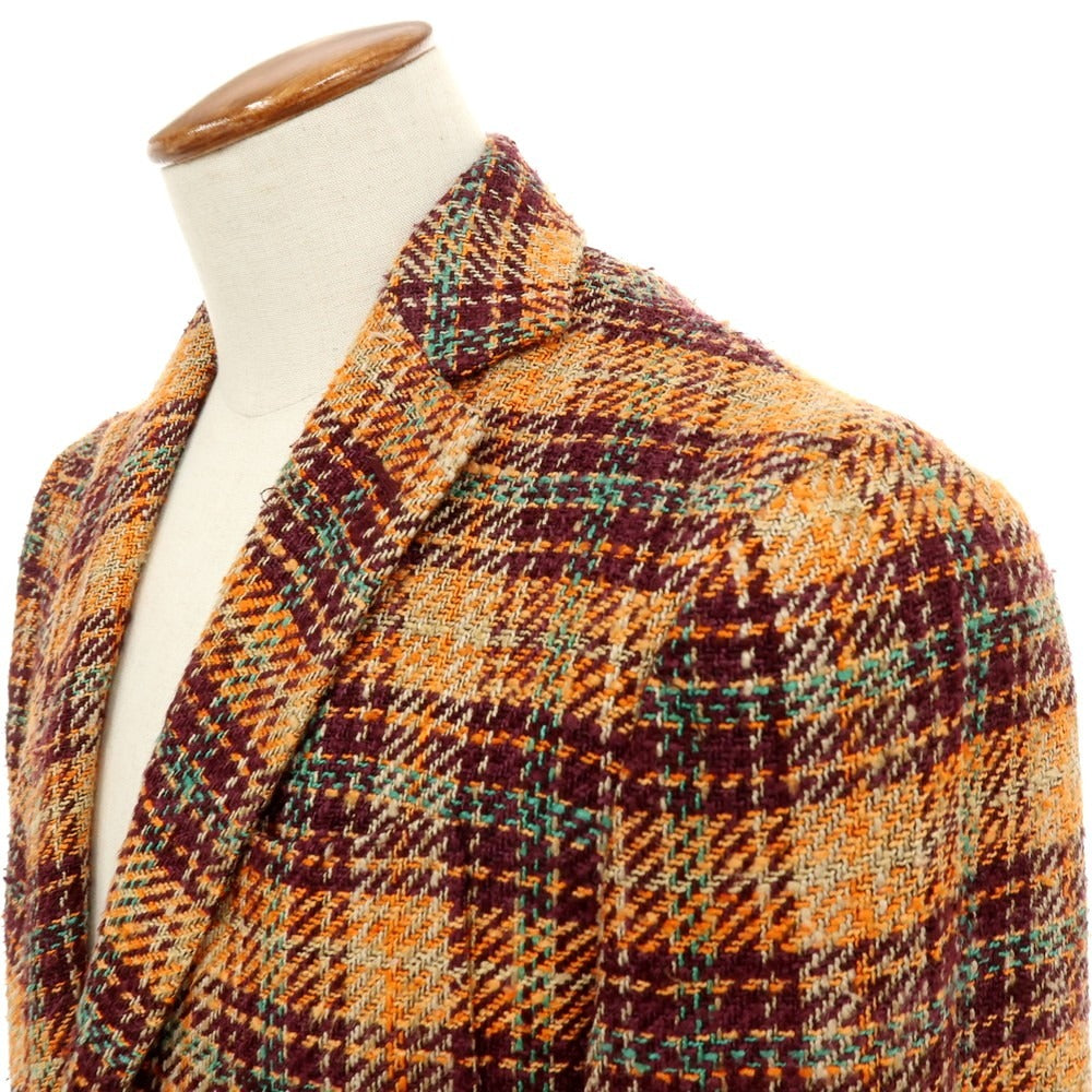 【中古】エルネスト ernesto GFB シルクコットン チェック 2B カジュアルジャケット オレンジxパープル【サイズ48】【 状態ランクB 】【 メンズ 】