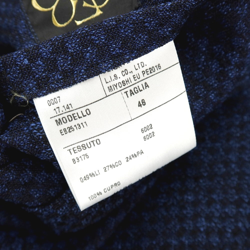 【中古】エルネスト ernesto GFB リネンコットンポリエステル 格子柄 チェック 2B カジュアルジャケット ブルーxブラック【サイズ48】【 状態ランクA 】【 メンズ 】