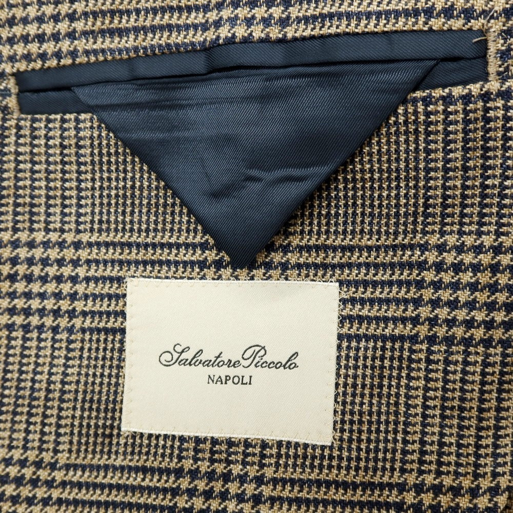 【中古】サルヴァトーレピッコロ Salvatore Piccolo REVER A SPECCHIO リネン グレンチェック 3B カジュアルジャケット ベージュxネイビー【サイズ48】【 状態ランクB 】【 メンズ 】