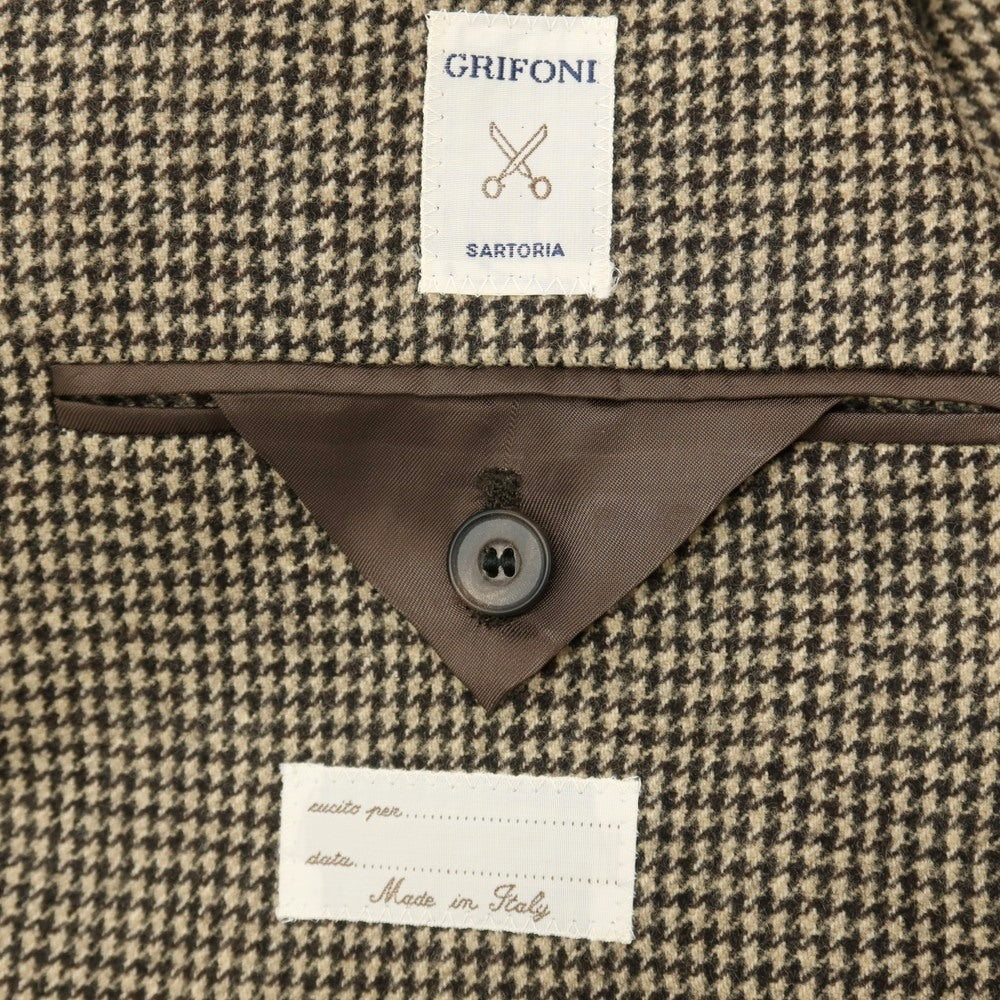 【中古】グリフォーニ GRIFONI ウール ハウンドトゥース 3B テーラードジャケット ベージュxブラック【サイズ46】【 状態ランクB 】【 メンズ 】