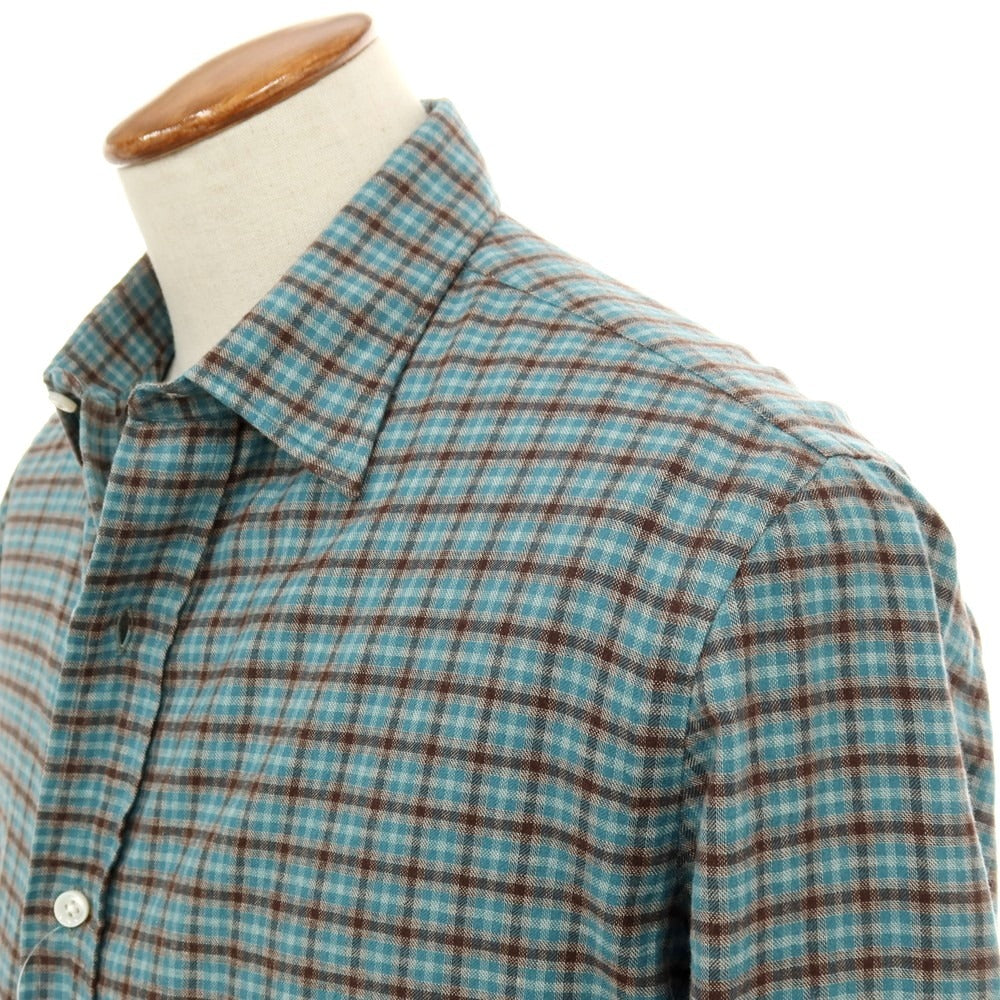 【中古】サルヴァトーレピッコロ Salvatore Piccolo コットン チェック レギュラーカラー カジュアルシャツ ブルーグリーンxブラウン【サイズ40】【 状態ランクB 】【 メンズ 】