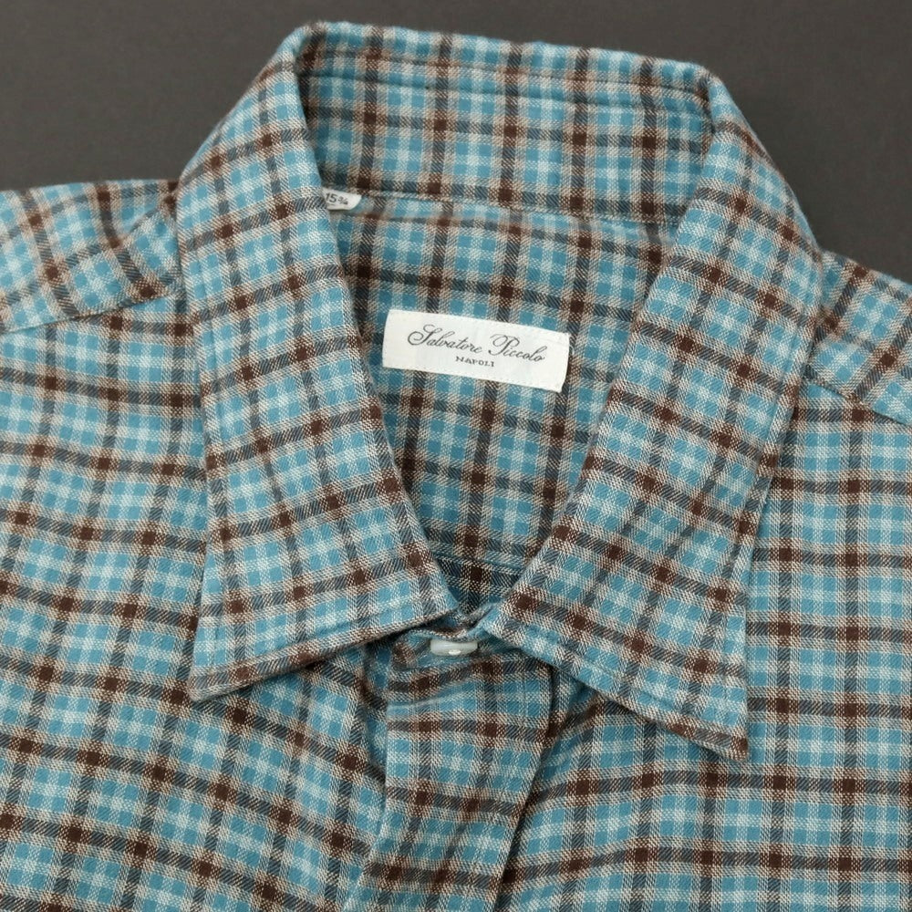 【中古】サルヴァトーレピッコロ Salvatore Piccolo コットン チェック レギュラーカラー カジュアルシャツ ブルーグリーンxブラウン【サイズ40】【 状態ランクB 】【 メンズ 】