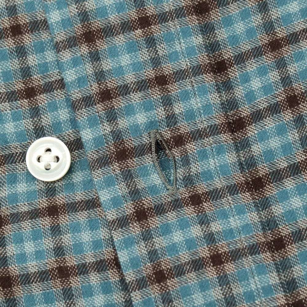 【中古】サルヴァトーレピッコロ Salvatore Piccolo コットン チェック レギュラーカラー カジュアルシャツ ブルーグリーンxブラウン【サイズ40】【 状態ランクB 】【 メンズ 】