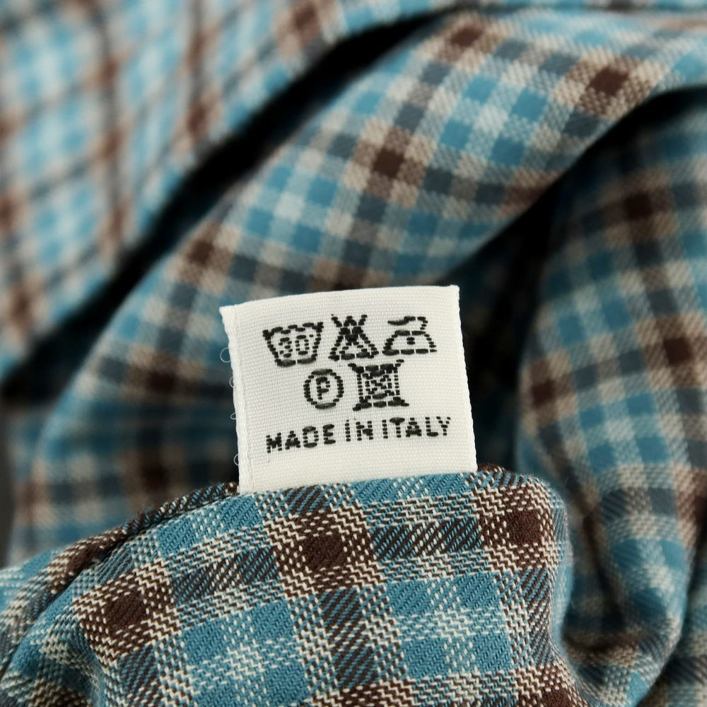 【中古】サルヴァトーレピッコロ Salvatore Piccolo コットン チェック レギュラーカラー カジュアルシャツ ブルーグリーンxブラウン【サイズ40】【 状態ランクB 】【 メンズ 】