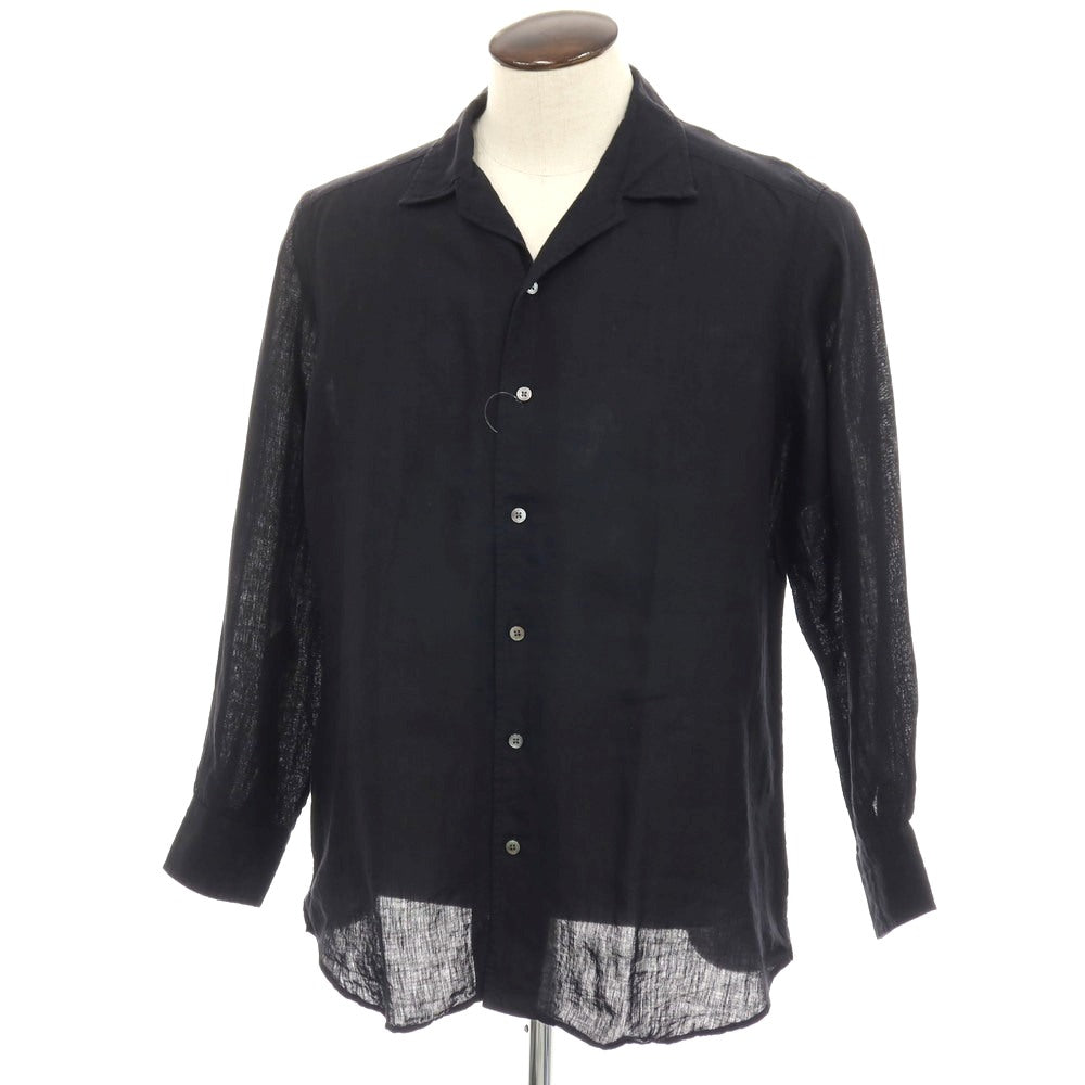 【中古】バグッタ Bagutta リネン オープンカラー カジュアルシャツ ブラック【サイズ42】【 状態ランクB 】【 メンズ 】