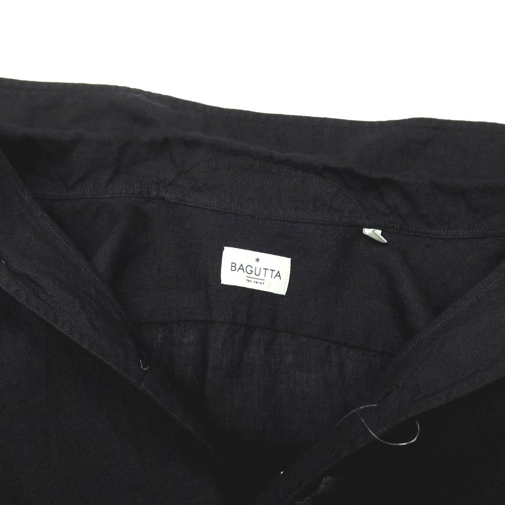 【中古】バグッタ Bagutta リネン オープンカラー カジュアルシャツ ブラック【サイズ42】【 状態ランクB 】【 メンズ 】