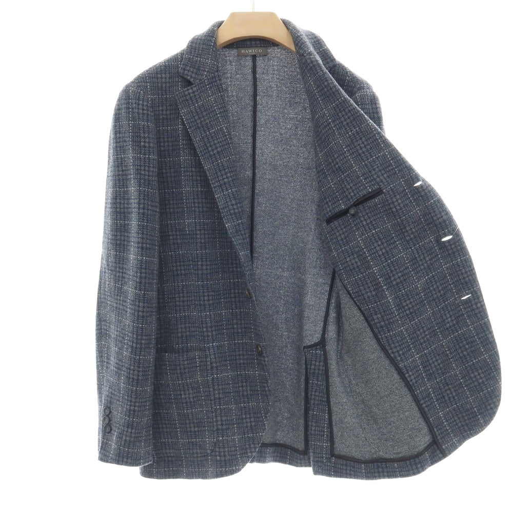 【中古】ホイコ スコットランド HAWICO Scotland ウール系 ジャージー チェック 3B カジュアルジャケット グレーxネイビー【サイズ50位】【 状態ランクA 】【 メンズ 】