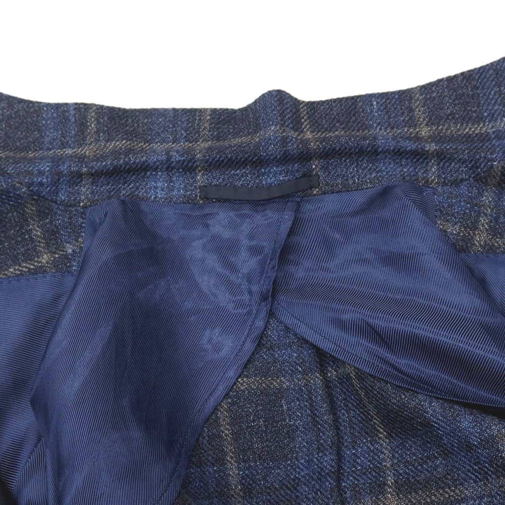 【中古】バルバ BARBA ウールシルクリネン チェック 3B テーラードジャケット ネイビーxベージュ【サイズ50】【 状態ランクC 】【 メンズ 】