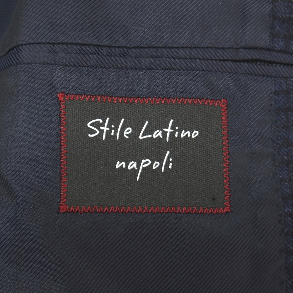 【中古】スティレ ラティーノ STILE LATINO ウール チェック 3つボタンスーツ ネイビーxブラック【サイズ上48/下(表記なし)XL位】【 状態ランクB 】【 メンズ 】