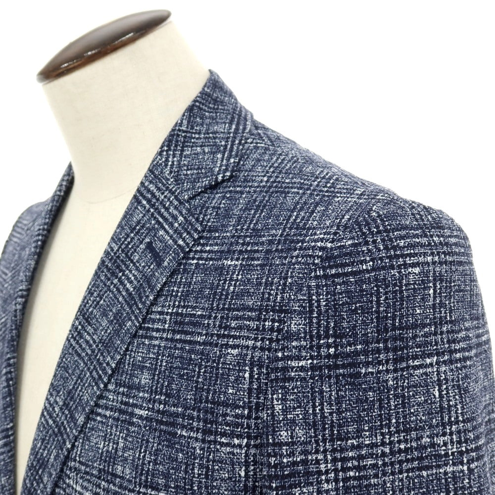 【中古】ジーステージ g-stage ポリエステル チェック プリント 2つボタンスーツ セットアップ ネイビーxホワイト【サイズ50】【 状態ランクA 】【 メンズ 】