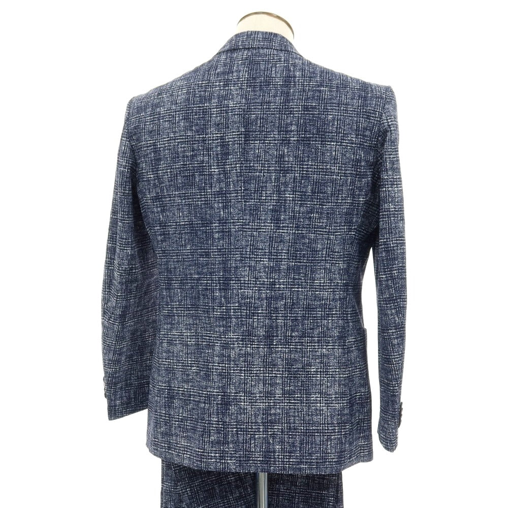 【中古】ジーステージ g-stage ポリエステル チェック プリント 2つボタンスーツ セットアップ ネイビーxホワイト【サイズ50】【 状態ランクA 】【 メンズ 】