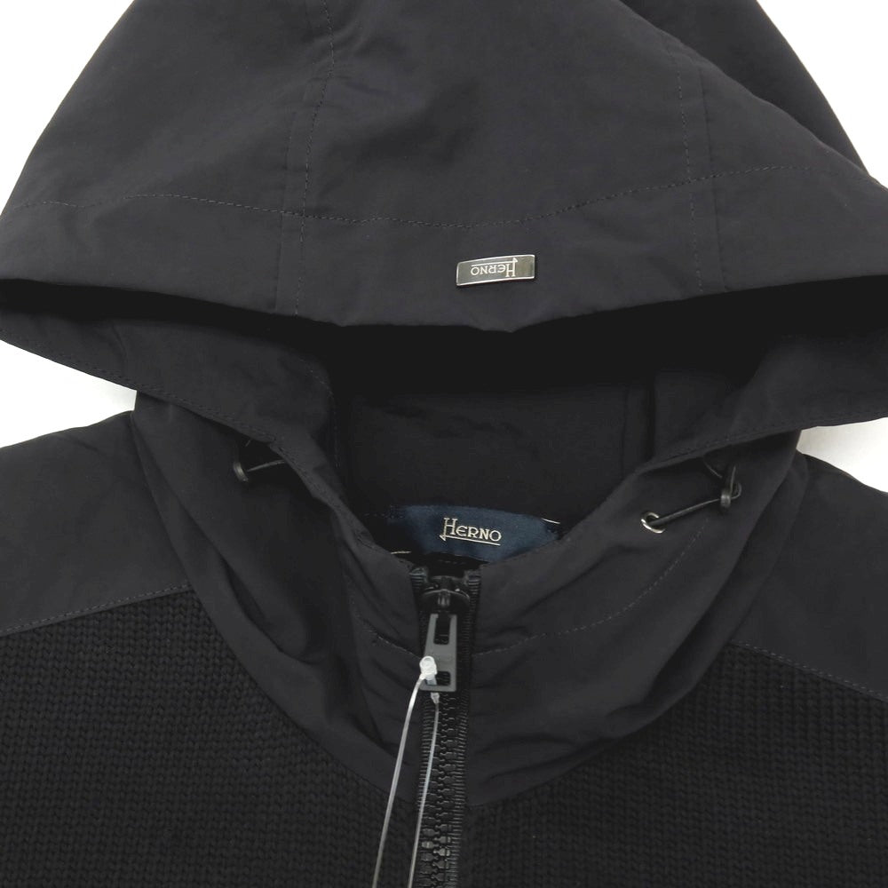 【中古】ヘルノ Herno ニット切り替え ダブルジップ フーデッドブルゾン ブラック【サイズ48】【 状態ランクB 】【 メンズ 】